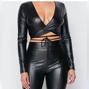 Black faux leather 2 piece outfit! Brand new!